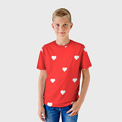 Футболка детская Белые сердца на красном фоне, цвет: 3D-принт — фото 2