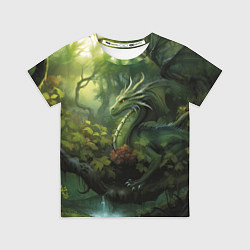 Детская футболка Лесной зеленый дракон символ 2024 года