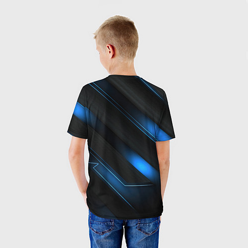 Детская футболка Синий неоновый яркий свет на черном абстрактном фо / 3D-принт – фото 4