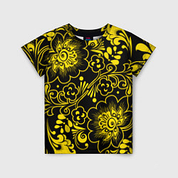 Детская футболка Хохломская роспись золотые цветы на чёроном фоне