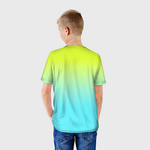 Детская футболка Ярко-зеленый и бирюзовый градиент / 3D-принт – фото 4