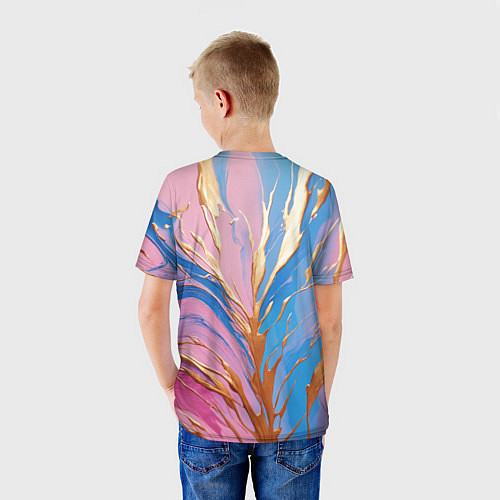 Детская футболка Жидкая краска синего и розового цвета с золотой кр / 3D-принт – фото 4