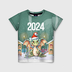 Детская футболка Новогодний зеленый дракон 2024 год