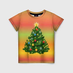 Детская футболка Ёлка новогодняя украшенная на ярком разноцветном ф