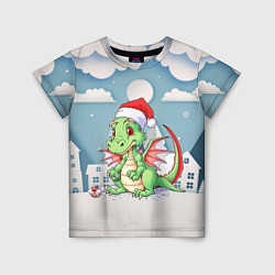 Детская футболка Милый маленький новогодний дракон в новогодней шап