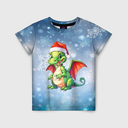 Детская футболка Милый маленький новогодний дракон в новогодней шап