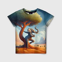 Детская футболка Слон занимается йогой возле дерева