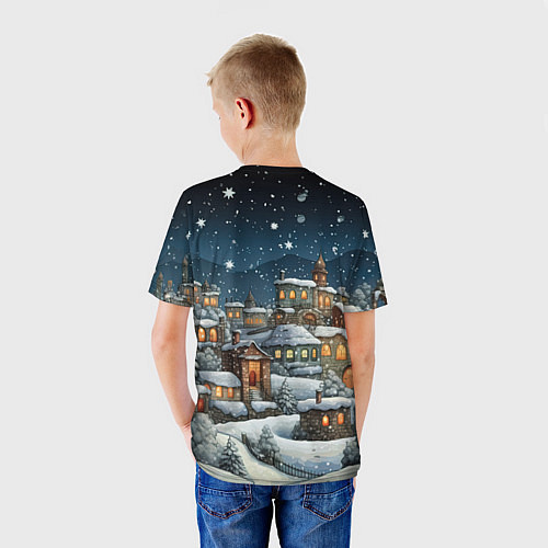 Детская футболка Новогодний городок ночной / 3D-принт – фото 4