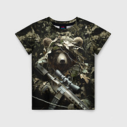 Детская футболка Медведь снайпер маскировка