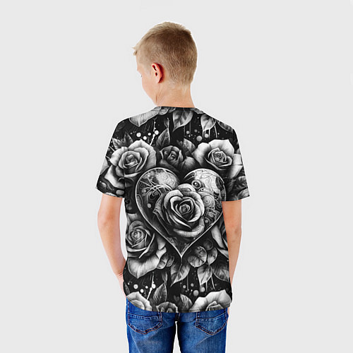 Детская футболка Черно белое сердце и розы / 3D-принт – фото 4