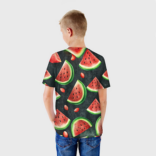 Детская футболка Паттерн красные дольки арбуза / 3D-принт – фото 4