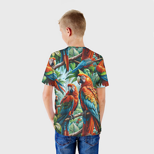 Детская футболка Попугаи Ара - тропики джунгли / 3D-принт – фото 4