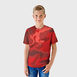 Футболка детская Красный камуфляж крупный, цвет: 3D-принт — фото 2