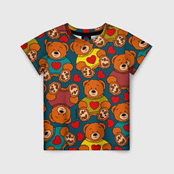 Детская футболка Мишки игрушки в цветных свитерах и сердечки