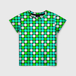 Футболка детская Зелёные и белые квадраты, цвет: 3D-принт