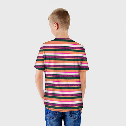 Детская футболка Полосатый зелёно-оранжевый / 3D-принт – фото 4