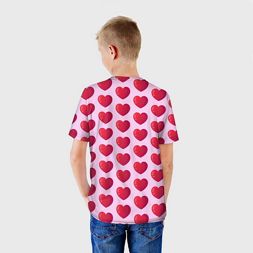 Детская футболка Красные сердца на розовом фоне / 3D-принт – фото 4