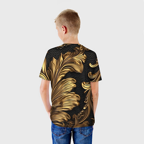 Детская футболка Золотые листья винтажные лепнина / 3D-принт – фото 4