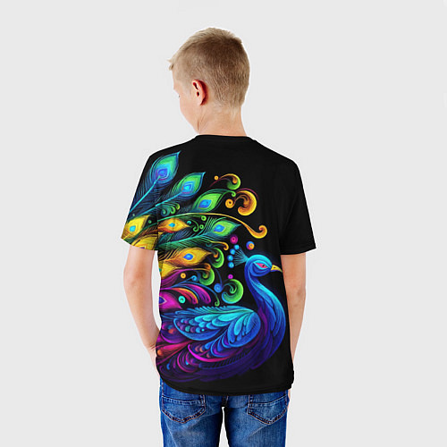 Детская футболка Neon peacock - art / 3D-принт – фото 4
