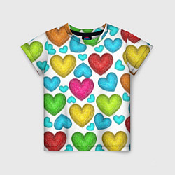 Детская футболка Сердца нарисованные цветными карандашами