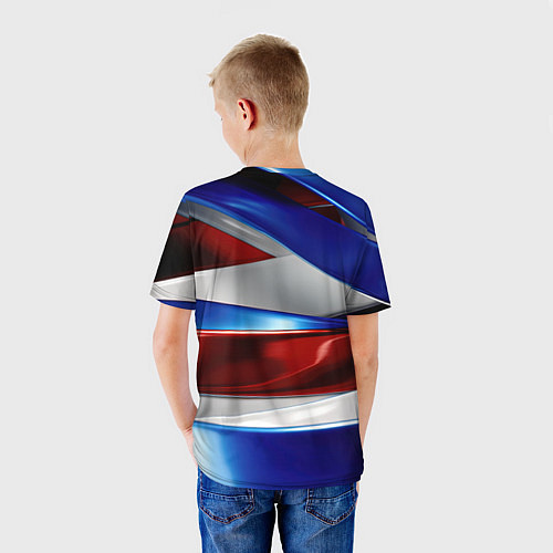 Детская футболка Изогнутая белая синяя красная абстракция / 3D-принт – фото 4