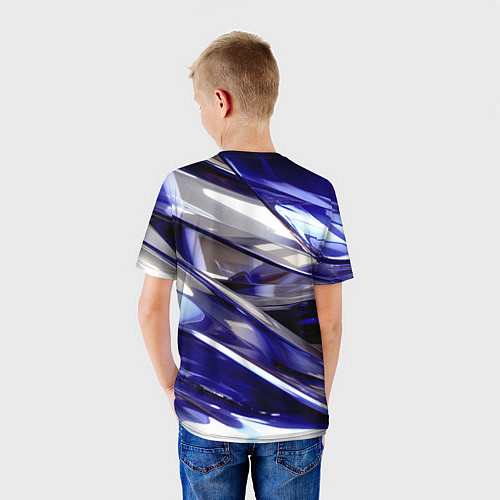 Детская футболка Синие и белые полосы абстракции / 3D-принт – фото 4