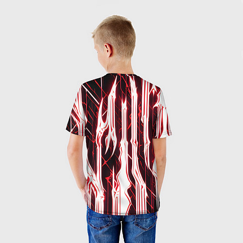 Детская футболка Красные неоновые полосы на чёрном фоне / 3D-принт – фото 4
