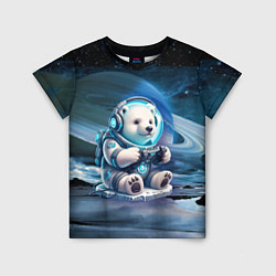 Детская футболка Белый медвежонок кибер геймер