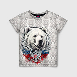 Детская футболка Белый медведь и белый герб России