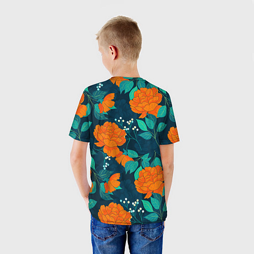 Детская футболка Паттерн с оранжевыми цветами / 3D-принт – фото 4