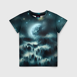 Детская футболка Луна и туман в лесу