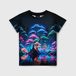 Детская футболка Неоновый лес - нейросеть