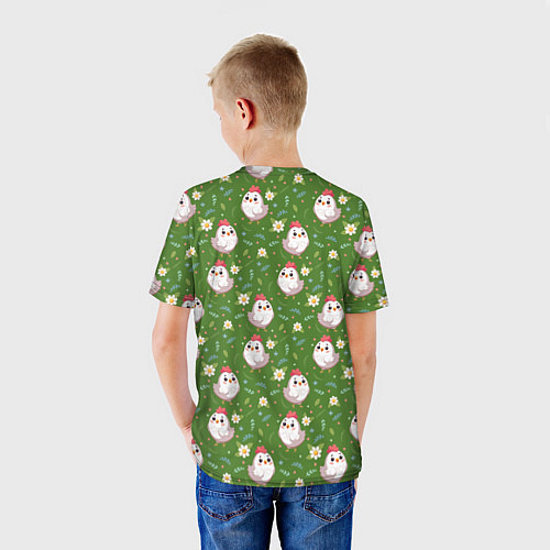 Детская футболка Курица и цветы паттерн / 3D-принт – фото 4