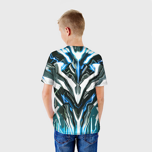 Детская футболка Неоновая кибер броня синяя / 3D-принт – фото 4