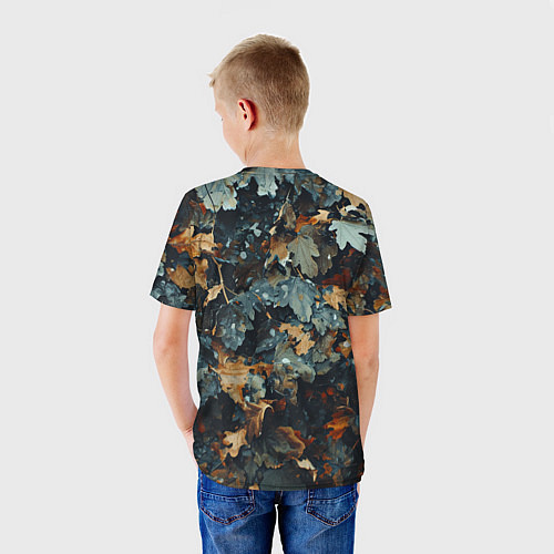 Детская футболка Реалистичный камуфляж из сухих листьев / 3D-принт – фото 4