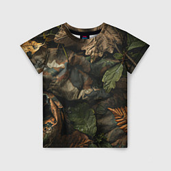 Детская футболка Реалистичный охотничий камуфляж из ткани и листьев