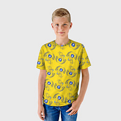 Футболка детская Узор - цветы гжель на желтом фоне, цвет: 3D-принт — фото 2