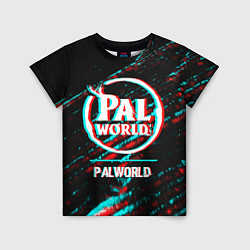 Детская футболка Palworld в стиле glitch и баги графики на темном ф