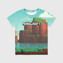 Футболка детская Minecraft logo горы и озеро, цвет: 3D-принт