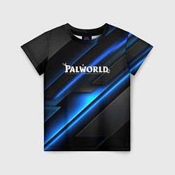 Детская футболка Palworld logo blue neon abstract