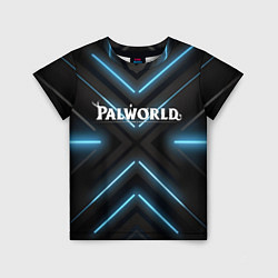 Детская футболка Palworld logo на фоне синего неона