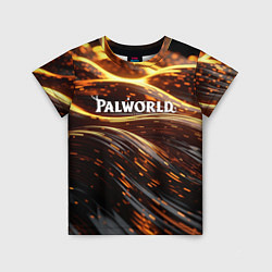 Детская футболка Palworld логотип золотистый и черный фон