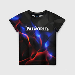 Детская футболка Palworld логотип на черном и фиолетовом абстракте