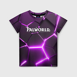 Детская футболка Palworld логотип разлом фиолетовых плит