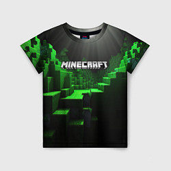 Детская футболка Minecraft logo зеленые яркие плитки