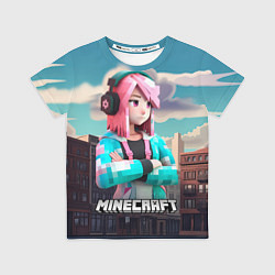 Футболка детская Minecraft девушка на фоне города, цвет: 3D-принт