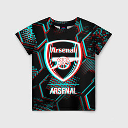 Детская футболка Arsenal FC в стиле glitch на темном фоне