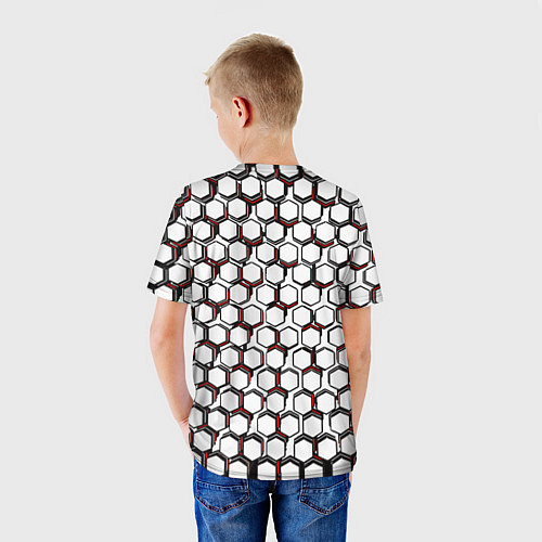 Детская футболка Киберпанк узор из шестиугольников красный / 3D-принт – фото 4