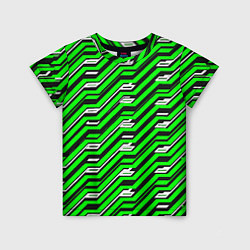 Детская футболка Чёрно-зелёный линейный узор киберпанк
