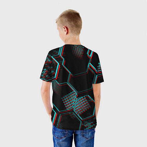 Детская футболка Leeds United FC в стиле glitch на темном фоне / 3D-принт – фото 4